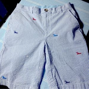 Vineyard Vines Seersucker Boat Embroidered Shorts Boys 14 Adjustable Waist